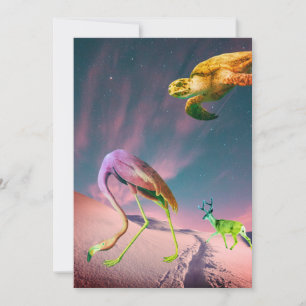 Cartes Pour Fêtes Annuelles Tortue de rennes flamingo