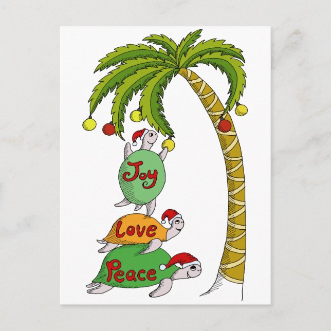 Cartes Pour Fêtes Annuelles Tortue hawaïenne Santa de Noël (Devant)