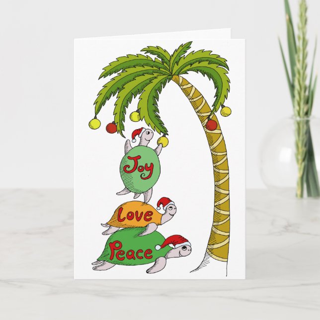 Cartes Pour Fêtes Annuelles Tortue hawaïenne Santa de Noël (Devant)