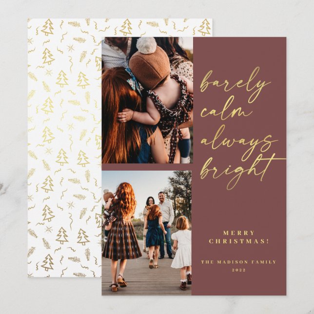 Cartes Pour Fêtes Annuelles Toujours brillant Gold Script 2 Photo Noël (Devant / Derrière)