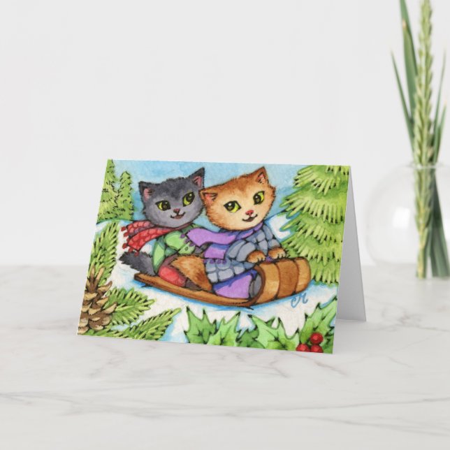 Cartes Pour Fêtes Annuelles Tour de toboggan - chats mignons d'hiver (Devant)