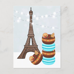 Cartes Pour Fêtes Annuelles Tour Eiffel et Macarons d'hiver Noël