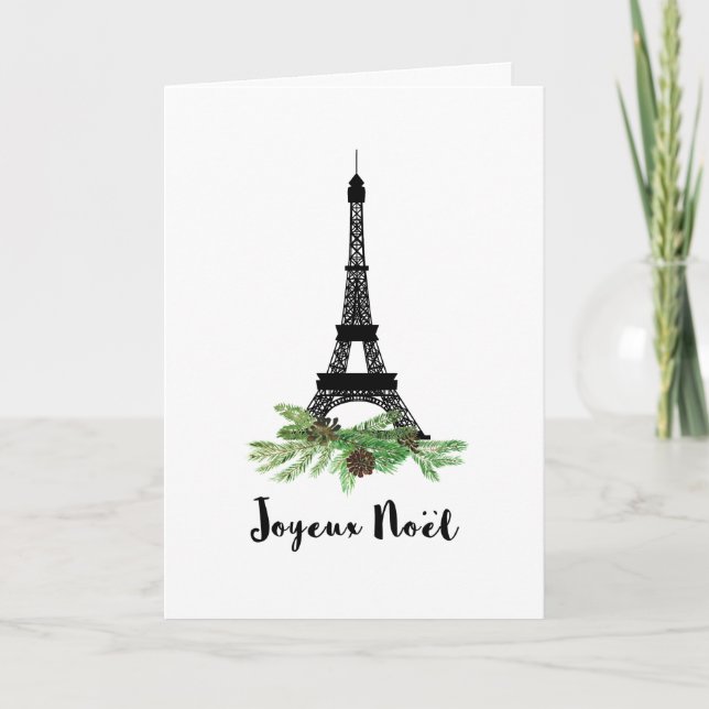 Cartes Pour Fêtes Annuelles Tour Eiffel et pin Joyeux moderne Noel (Devant)