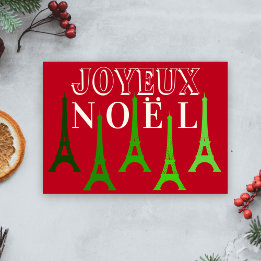Cartes Pour Fêtes Annuelles Tour Eiffel Joyeux Noel Rouge & Vert Noël