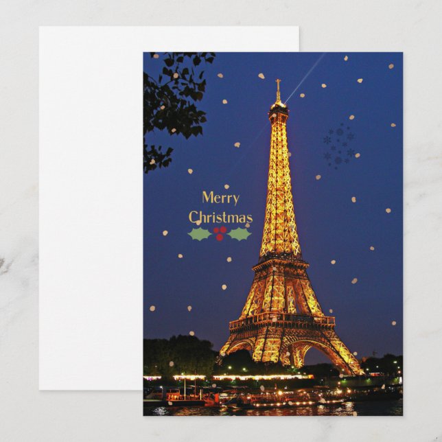 Cartes Pour Fêtes Annuelles Tour Eiffel Noël (Devant / Derrière)