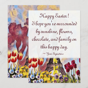 Cartes Pour Fêtes Annuelles Tour Eiffel, Paris Iris, Tulipes Fleurs Pâques