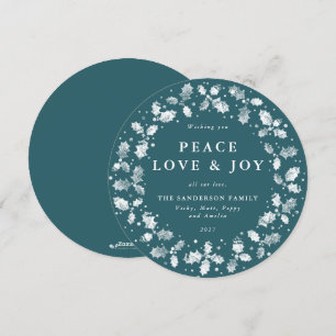 Cartes Pour Fêtes Annuelles Tour Green Holly Wreath Paix Amour + Joie