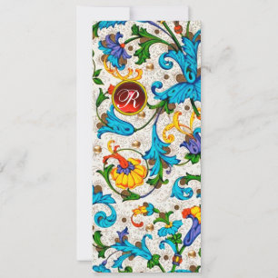 CARTES POUR FÊTES ANNUELLES TOURBILLONS FLORAUX BLEUS DE LA RENAISSANCE FLOREN