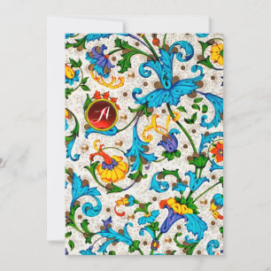 CARTES POUR FÊTES ANNUELLES TOURBILLONS FLORAUX BLEUS DE LA RENAISSANCE FLOREN