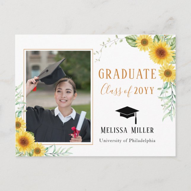 Cartes Pour Fêtes Annuelles Tournesol Elegant Graduation photo (Devant)