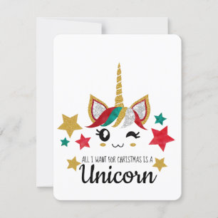 Cartes Pour Fêtes Annuelles Tout ce que je veux pour Noël est une licorne