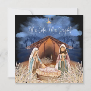 Cartes Pour Fêtes Annuelles Tout Est Calme Tout Est Bright Nativité Scène Noël