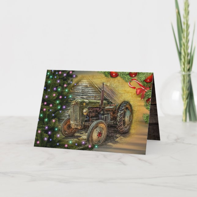 Cartes Pour Fêtes Annuelles Tracteur agricole de Noël avec arbre de Noël (Devant)
