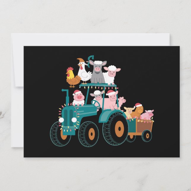 Cartes Pour Fêtes Annuelles Tracteur de Noël Ferme Funny Vacances (Devant)