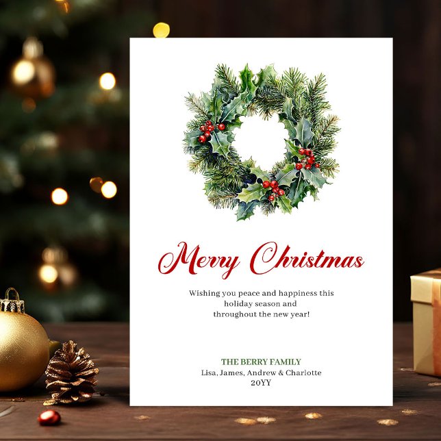 Cartes Pour Fêtes Annuelles Traditional Christmas Wreath Holiday Greeting Card (Traditional Christmas Wreath Holiday Greeting Card)