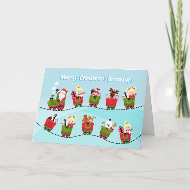 Cartes Pour Fêtes Annuelles Train à cheval Blonde Girl avec Père Noël (Devant)