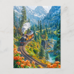 Cartes Pour Fêtes Annuelles Train à vapeur miniature en forêt alpine