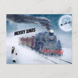 Cartes Pour Fêtes Annuelles Train de Noël d'hiver avec fille