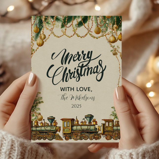 Cartes Pour Fêtes Annuelles Train de Noël doré (Créateur téléchargé)