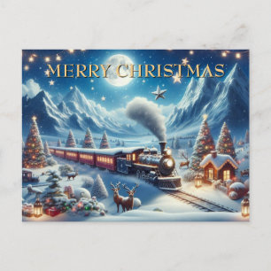 Cartes Pour Fêtes Annuelles Train de Noël magique dans les montagnes enneigées