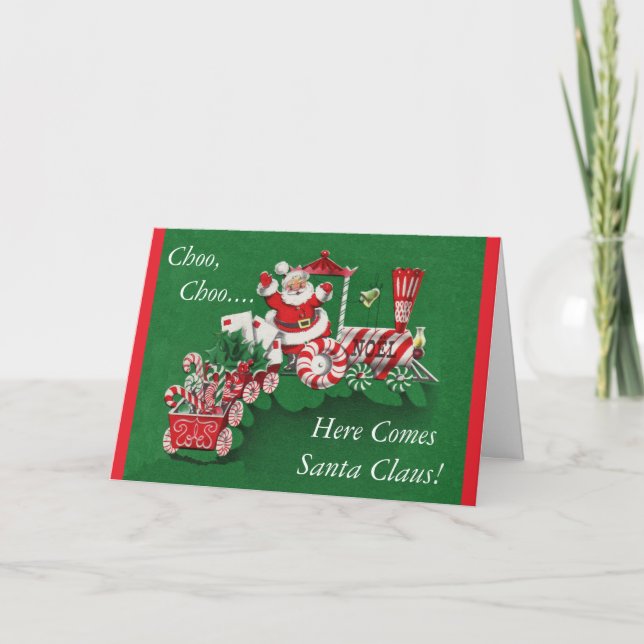 Cartes Pour Fêtes Annuelles Train de Noël père Noël (Devant)