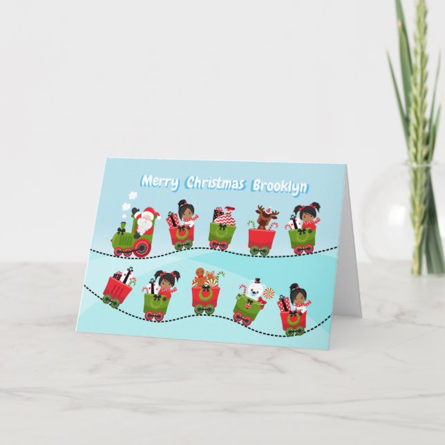 Cartes Pour Fêtes Annuelles Train d'équitation multiculturel avec Père Noël (Devant)