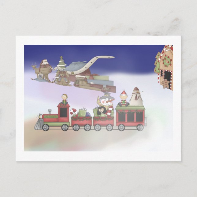 Cartes Pour Fêtes Annuelles Train père Noël (Devant)