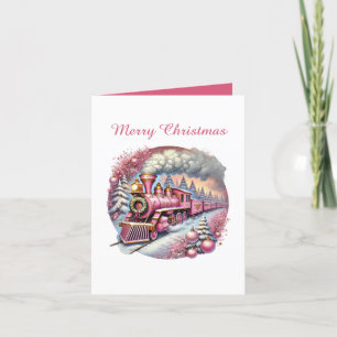 Cartes Pour Fêtes Annuelles Train personnalisable Festive rose Noël