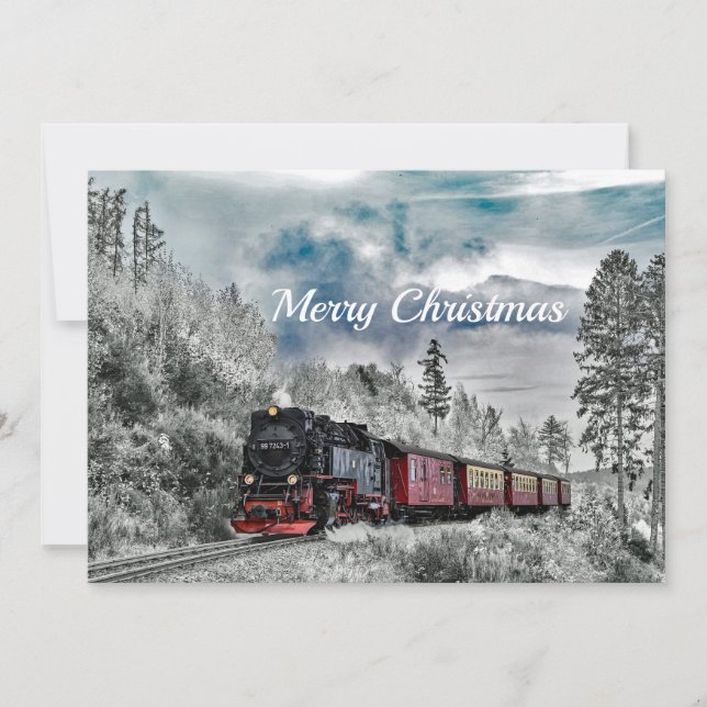 Cartes Pour Fêtes Annuelles Train Snow Photo Appartement de Noël (Devant)