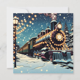 Cartes Pour Fêtes Annuelles Train Vintage à l'Ancienne Mode sur une Nuit de No