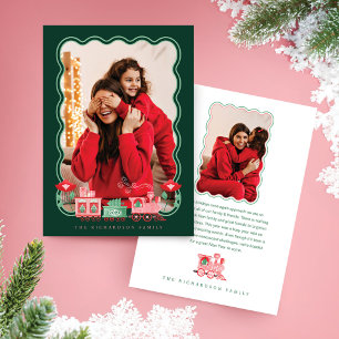Cartes Pour Fêtes Annuelles Train Vintage rose Livraison de l'arbre de Noël