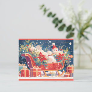 Cartes Pour Fêtes Annuelles Traîneau de Noël avec cadeaux et bonhomme de neige