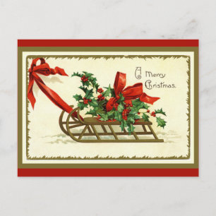 Cartes Pour Fêtes Annuelles Traîneau de Noël doré vintage