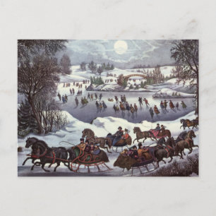 Cartes Pour Fêtes Annuelles Traîneaux de Noël vintage, Central Park en hiver