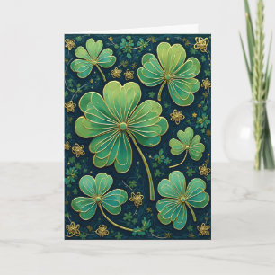 Cartes Pour Fêtes Annuelles Trèfles verts et dorés