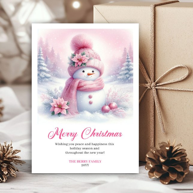 Cartes Pour Fêtes Annuelles Trendy Pink Snowman Digital Christmas Scene Cards (Trendy Pink Snowman Digital Christmas Scene Greeting Card

)