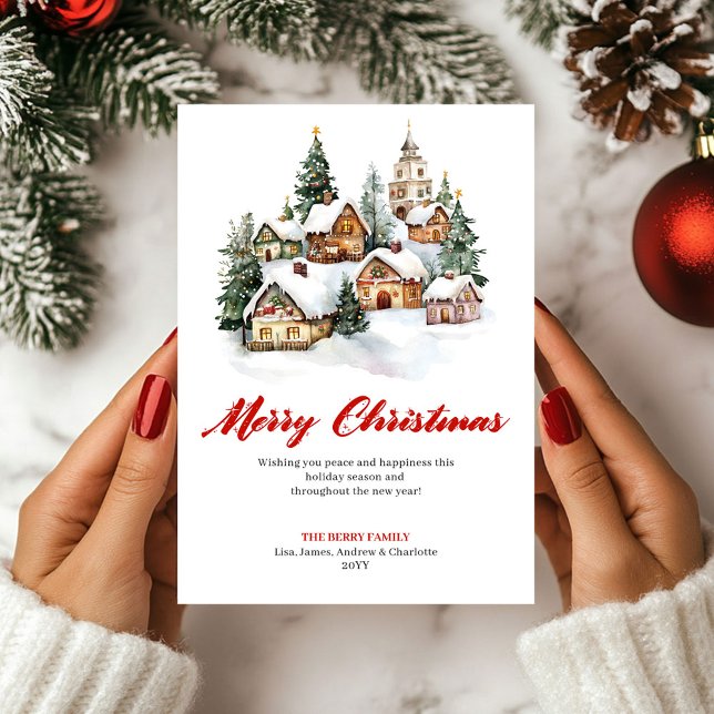 Cartes Pour Fêtes Annuelles Trendy Watercolor Christmas Scene Greeting Card (Trendy Watercolor Christmas Scene Greeting Card)