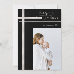 Cartes Pour Fêtes Annuelles Très Joyeux Faux Foil Une photo Noël Religieux