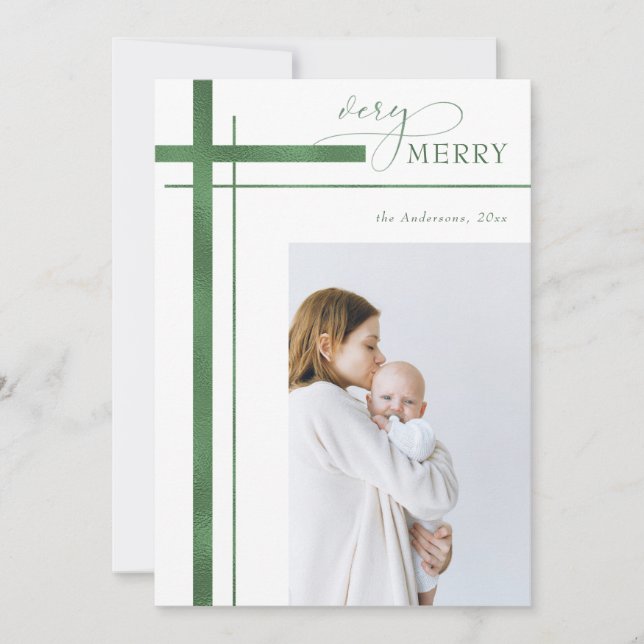 Cartes Pour Fêtes Annuelles Très Joyeux Faux Foil Une photo Noël Religieux (Devant)