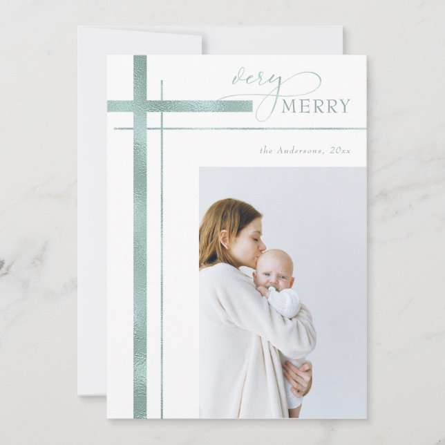 Cartes Pour Fêtes Annuelles Très Joyeux Faux Foil Une photo Noël Religieux (Devant)