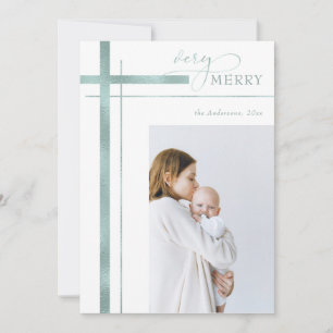 Cartes Pour Fêtes Annuelles Très Joyeux Faux Foil Une photo Noël Religieux