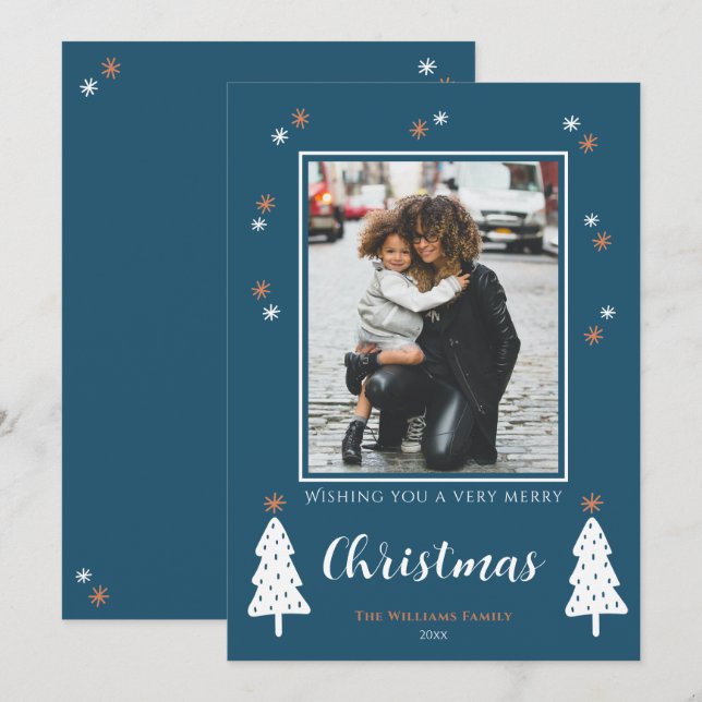 Cartes Pour Fêtes Annuelles Très Joyeux Noël Doodle Trees Photo moderne (Devant / Derrière)