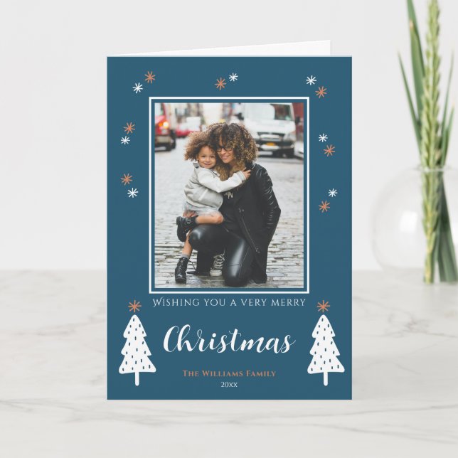 Cartes Pour Fêtes Annuelles Très Joyeux Noël Doodle Trees Photo moderne (Devant)