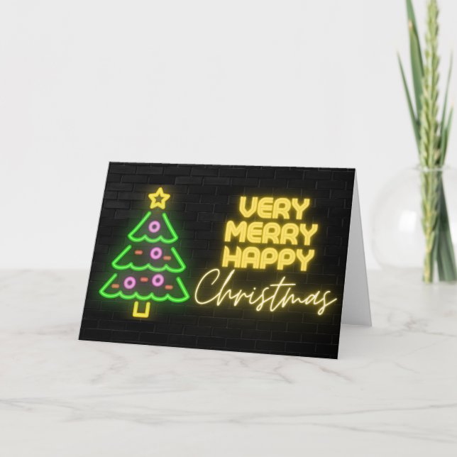 Cartes Pour Fêtes Annuelles Très Joyeux Noël Joyeux néon Signal noir brique (Devant)