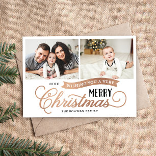 Cartes Pour Fêtes Annuelles Très Joyeux Rose de Noël Gold 2 Photo