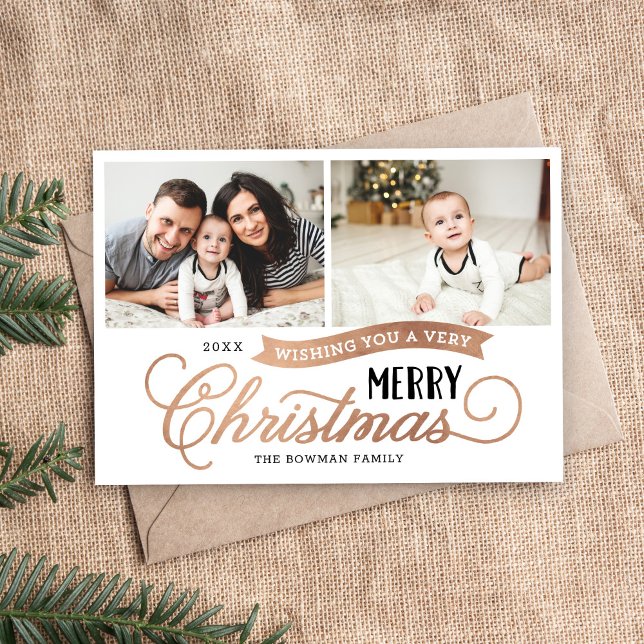 Cartes Pour Fêtes Annuelles Très Joyeux Rose de Noël Gold 2 Photo (Créateur téléchargé)