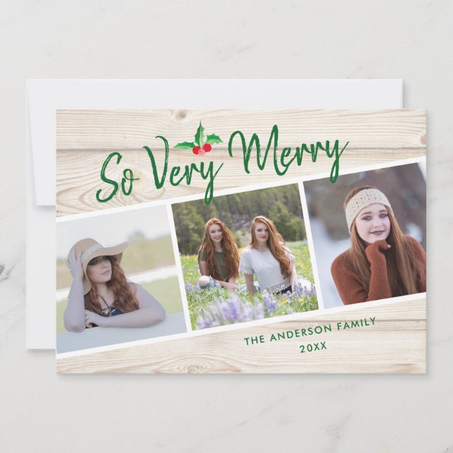 Cartes Pour Fêtes Annuelles Très Joyeux | Rustic 3 Photo Noël (Devant)