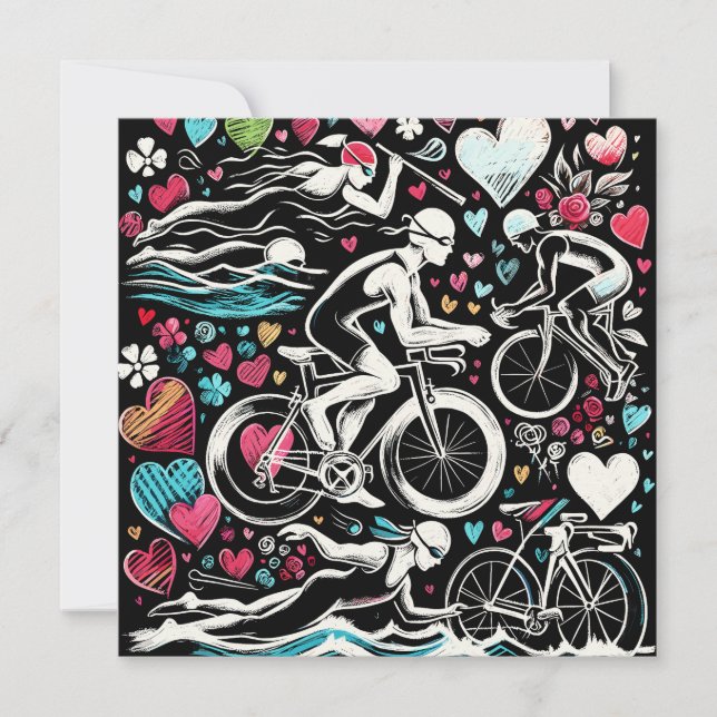 Cartes Pour Fêtes Annuelles Triathlon Inspiré Amour Coussin, Saint Valentin Gi (Devant)
