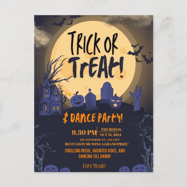 Cartes Pour Fêtes Annuelles Trick or Treat Halloween Dance Party Invitation🎃 (Devant)