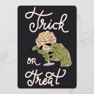 Cartes Pour Fêtes Annuelles Trick or Treat Main de Zombie Tenant un Cerveau Dr